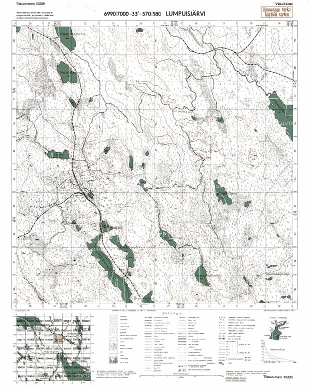 Lumbužskoje Lake. Lumpuisjärvi. Topografikartta 533311. Topographic map from 1942. Use the zooming tool to explore in higher level of detail. Obtain as a quality print or high resolution image