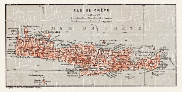 Crete (Κρήτη, Krḗtē) map, 1908. Use the zooming tool to explore in higher level of detail. Obtain as a quality print or high resolution image