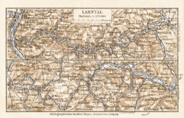 Lahn river valley map, 1927. Use the zooming tool to explore in higher level of detail. Obtain as a quality print or high resolution image