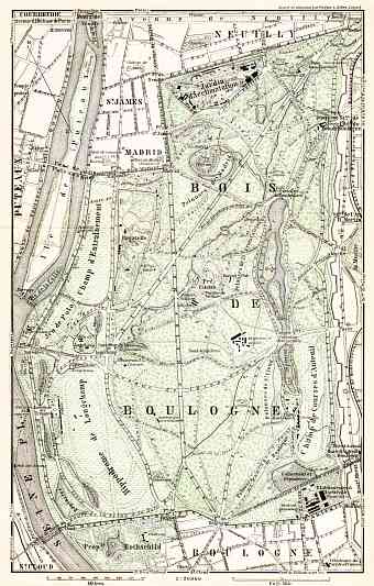 Forest of Boulogne (Bois de Boulogne) map, 1910