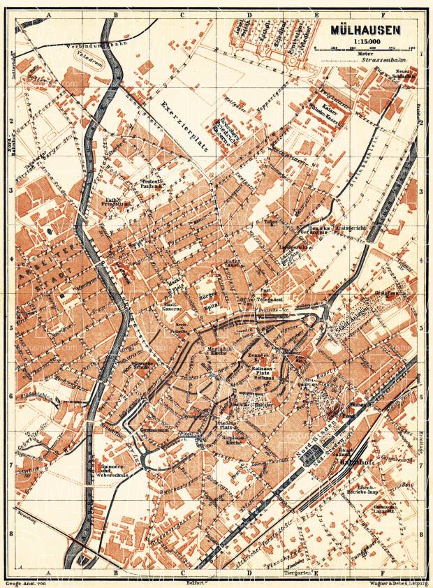 Mülhausen (Mulhouse) city map, 1905. Use the zooming tool to explore in higher level of detail. Obtain as a quality print or high resolution image