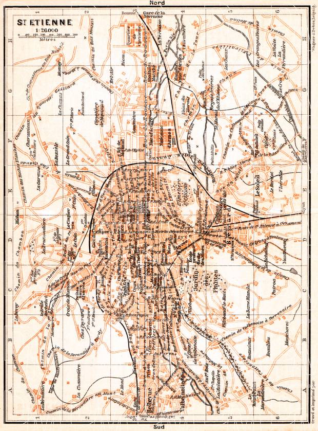 Saint-Etienne map, 1900. Use the zooming tool to explore in higher level of detail. Obtain as a quality print or high resolution image