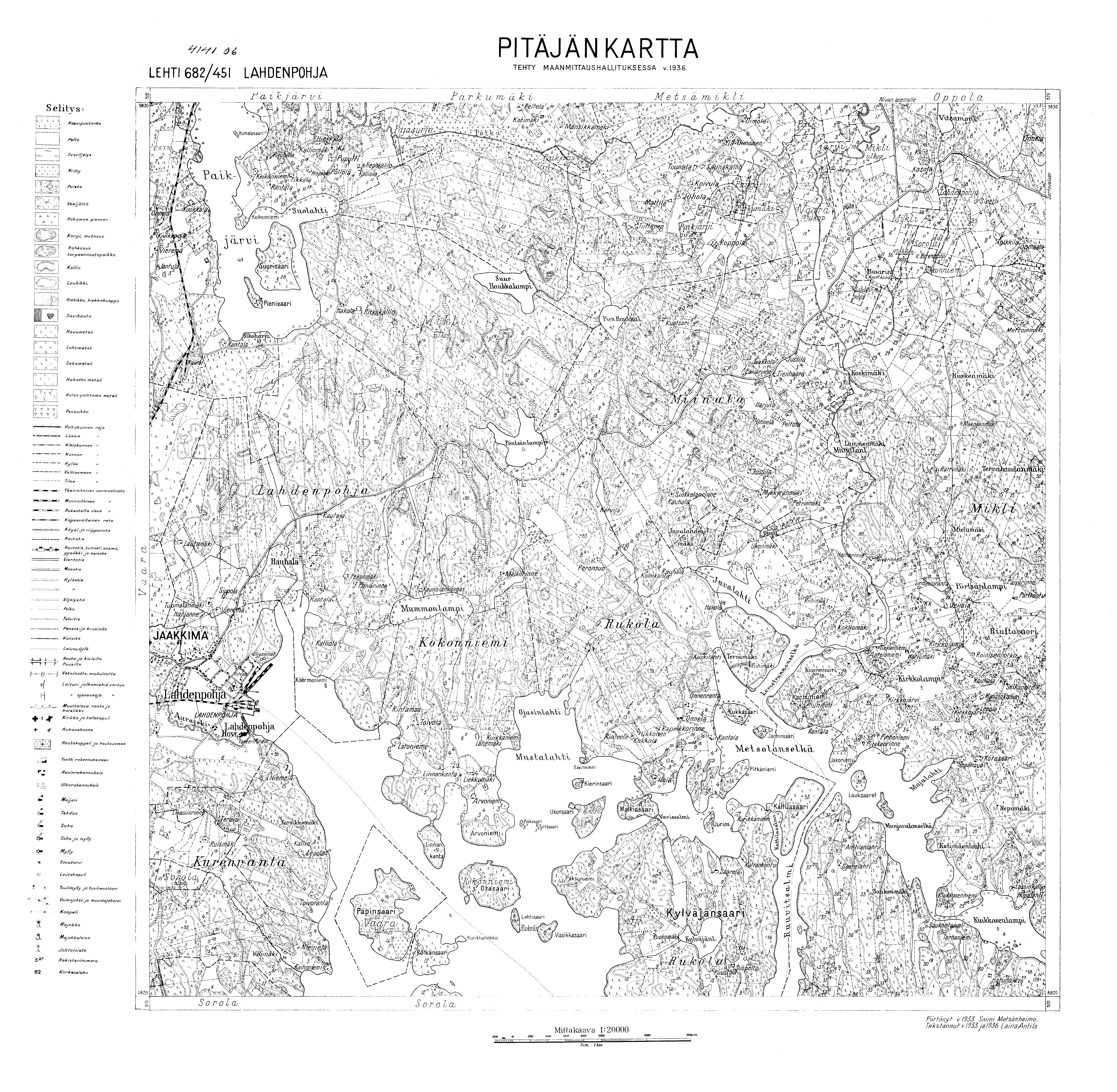 Lahdenpohja. Pitäjänkartta 414106. Parish map from 1933. Use the zooming tool to explore in higher level of detail. Obtain as a quality print or high resolution image