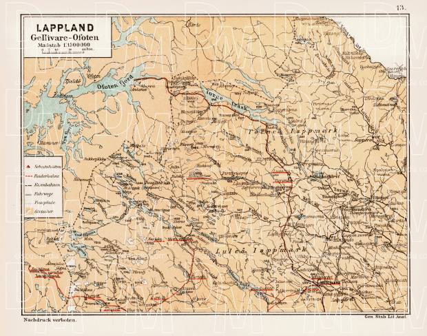 Lappland map. Gellivare - Ofoten, 1899. Use the zooming tool to explore in higher level of detail. Obtain as a quality print or high resolution image