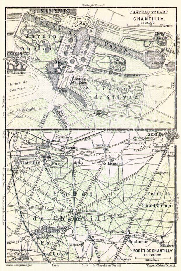 Chantilly, Château de Chantilly map, 1910. Use the zooming tool to explore in higher level of detail. Obtain as a quality print or high resolution image