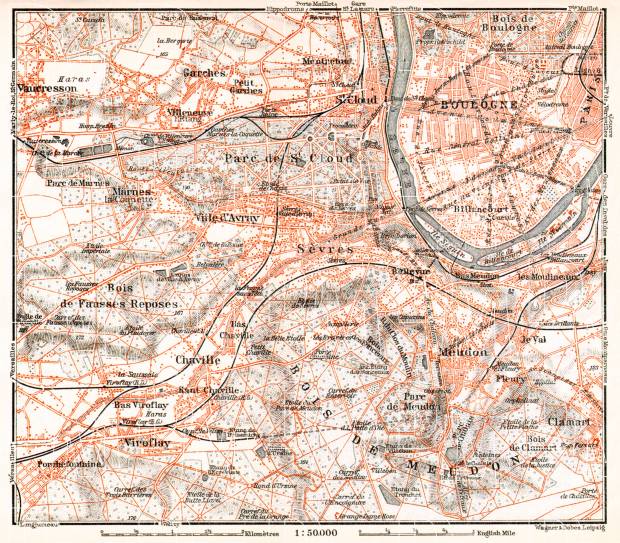 Forest of Meudon (Bois de Meudon) map, 1931. Use the zooming tool to explore in higher level of detail. Obtain as a quality print or high resolution image
