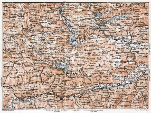Salzkammergut region map (southern part), 1910. Use the zooming tool to explore in higher level of detail. Obtain as a quality print or high resolution image