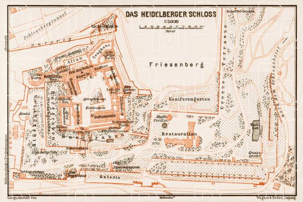Plan of the Castle of Heidelberg, 1909. Use the zooming tool to explore in higher level of detail. Obtain as a quality print or high resolution image