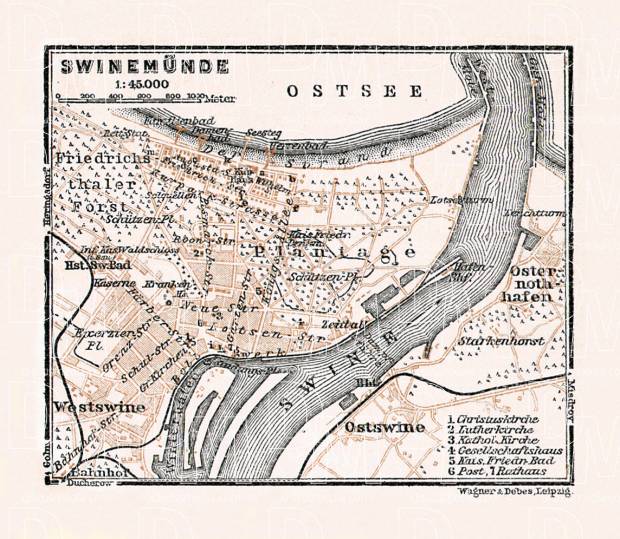 Swinemünde (Swinoujscie) town plan, 1911. Use the zooming tool to explore in higher level of detail. Obtain as a quality print or high resolution image