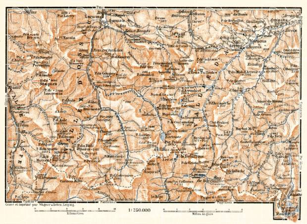 Ossau and Azun River valleys´ map, 1902. Use the zooming tool to explore in higher level of detail. Obtain as a quality print or high resolution image