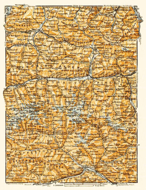Kitzbühl Alps and High Tatras map, 1913. Use the zooming tool to explore in higher level of detail. Obtain as a quality print or high resolution image