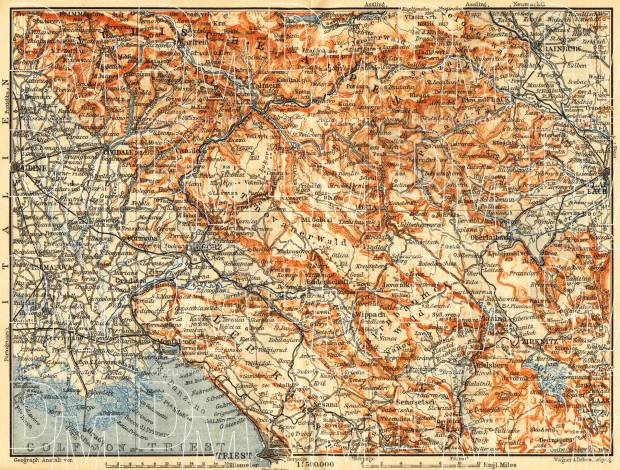 Italy on the map of the Austrian Littoral (Österreichisches Küstenland, Adriatisches Küstenland), 1911. Use the zooming tool to explore in higher level of detail. Obtain as a quality print or high resolution image