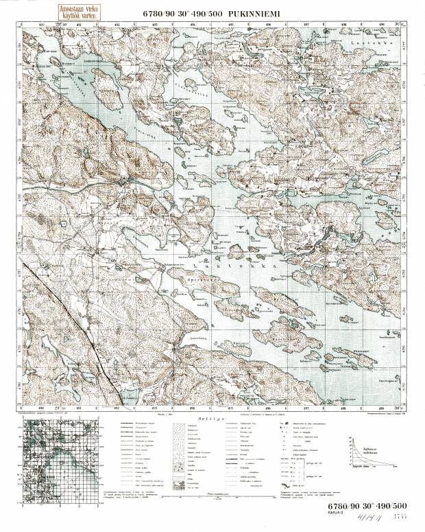 Pukiniemi. Pukinniemi. Topografikartta 411411. Topographic map from 1939. Use the zooming tool to explore in higher level of detail. Obtain as a quality print or high resolution image