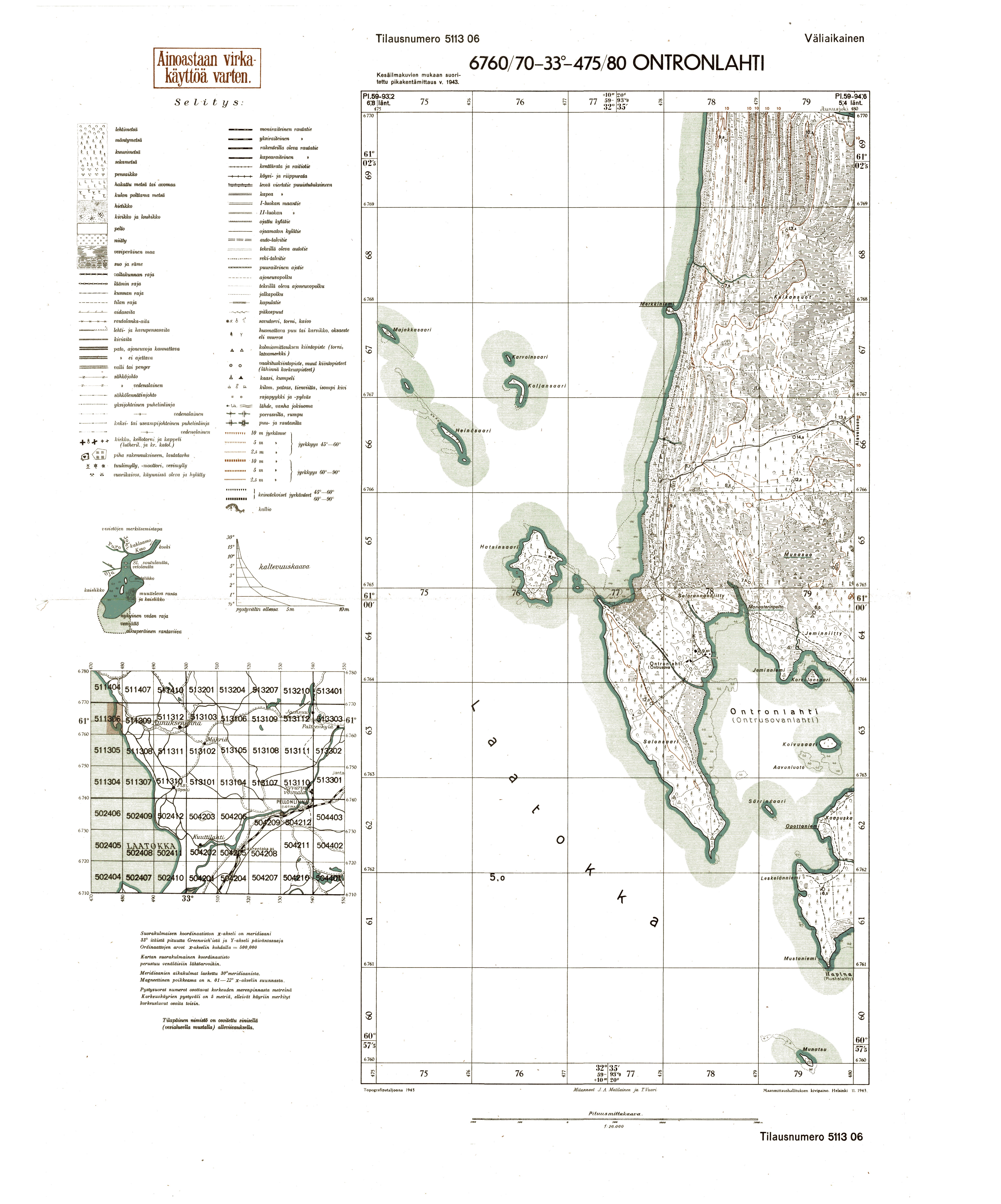 Andrusovskaja Buhta. Ontronlahti. Topografikartta 511306. Topographic map from 1943. Use the zooming tool to explore in higher level of detail. Obtain as a quality print or high resolution image