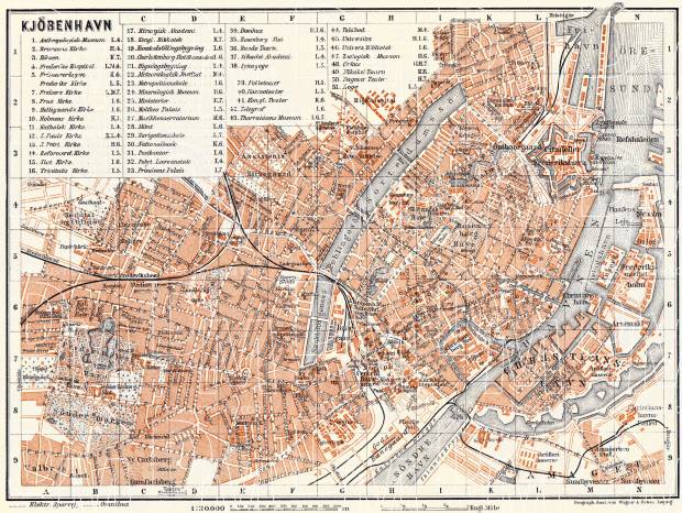 Copenhagen (Kjöbenhavn, København) city map, 1910. Use the zooming tool to explore in higher level of detail. Obtain as a quality print or high resolution image