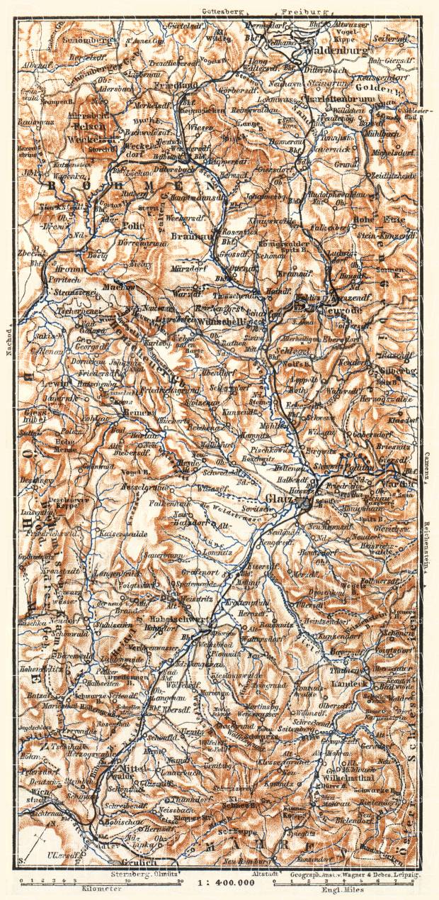 Glatz nearer environs map, 1887. Use the zooming tool to explore in higher level of detail. Obtain as a quality print or high resolution image