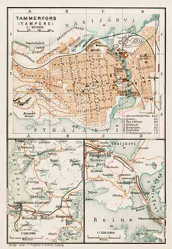 Tampere (Tammerfors) city map, 1929. Environs of Tampere