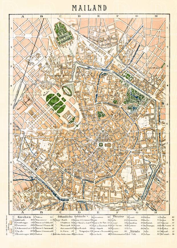 Milan (Milano) city map, 1901. Use the zooming tool to explore in higher level of detail. Obtain as a quality print or high resolution image