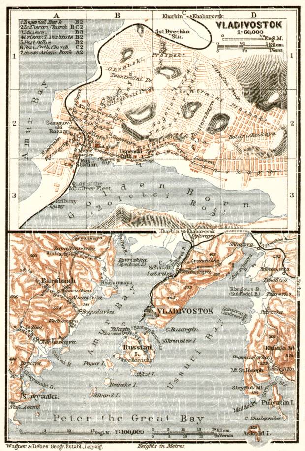 Vladivostok (Владивостокъ), city map. Vladivostok environs map, 1914. Use the zooming tool to explore in higher level of detail. Obtain as a quality print or high resolution image