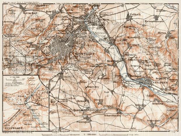 Map of the environs of Stuttgart, 1909. Use the zooming tool to explore in higher level of detail. Obtain as a quality print or high resolution image