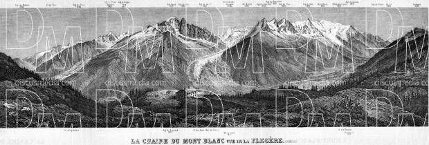 Mont Blanc Chain panorame, 1900. Use the zooming tool to explore in higher level of detail. Obtain as a quality print or high resolution image