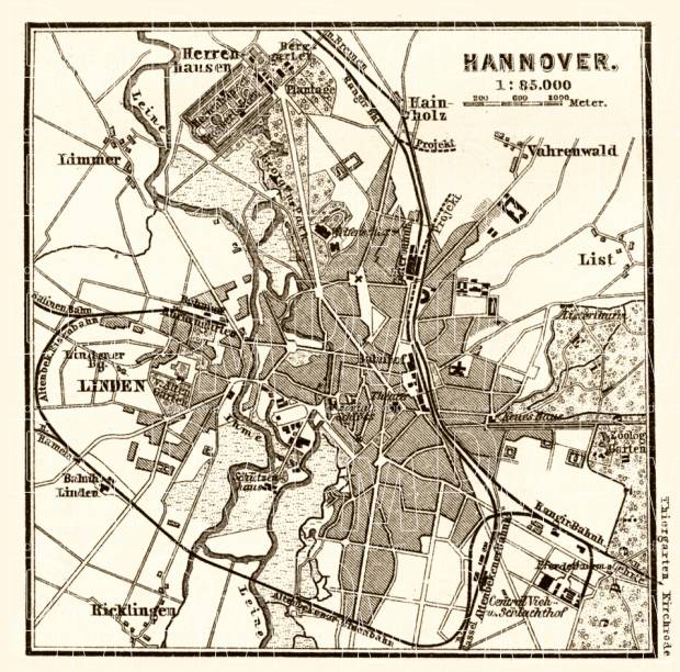 Hannover and Environs map, 1887. Use the zooming tool to explore in higher level of detail. Obtain as a quality print or high resolution image