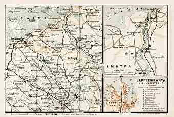Willmanstrand (Lappeenranta) to Viborg (Viipuri) region map. Willmanstrand town plan, Imatra region map, 1929