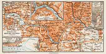 Herkulesbad (Baile Herculane, Herkulesfürdö), Orsova (Orsova), town plans. Orsova environs. Danube River course from Báziás (Baziaş) to Ostrov (Orşova), 1914