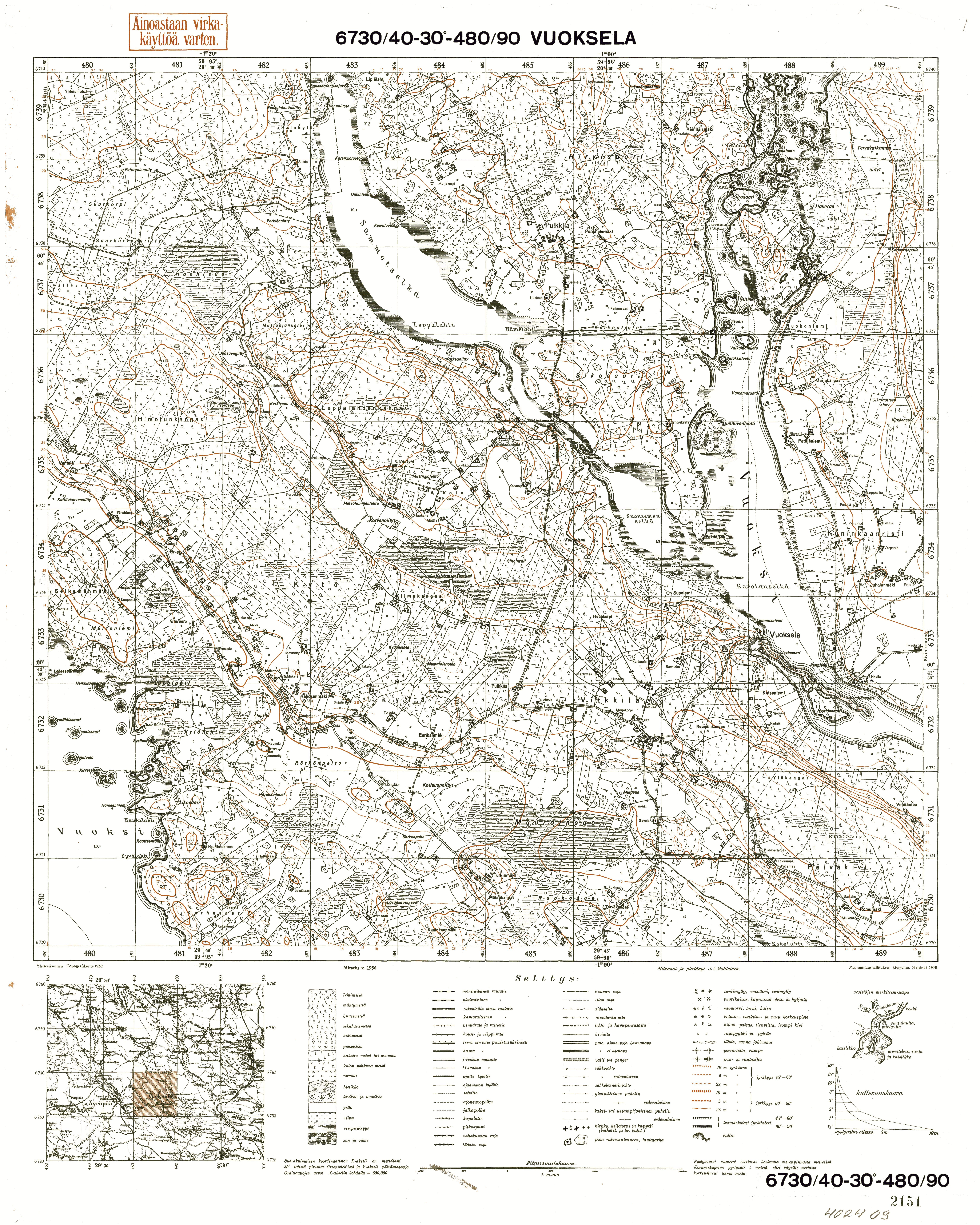 Romaški. Vuoksela. Topografikartta 402409. Topographic map from 1935. Use the zooming tool to explore in higher level of detail. Obtain as a quality print or high resolution image