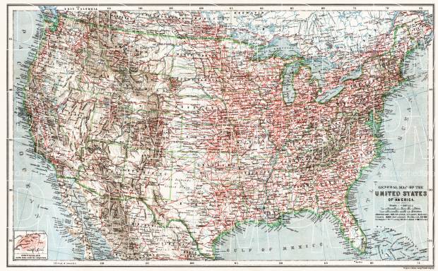 General Map of the United States of America, 1909. Use the zooming tool to explore in higher level of detail. Obtain as a quality print or high resolution image
