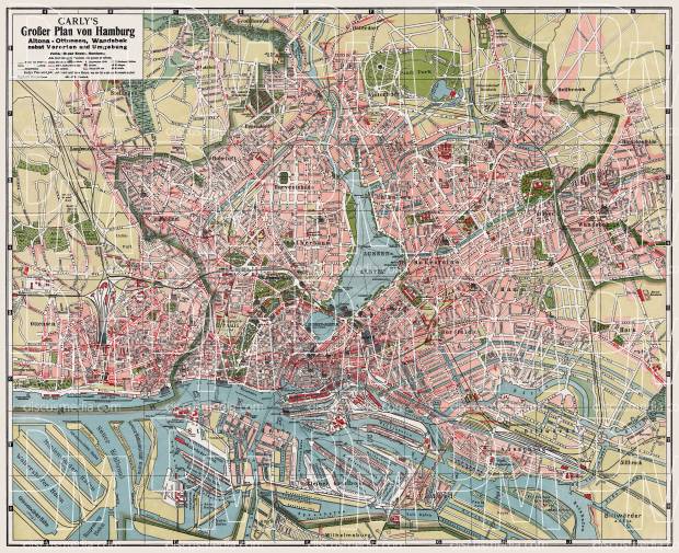 Hamburg and Altona city map, 1912. Use the zooming tool to explore in higher level of detail. Obtain as a quality print or high resolution image