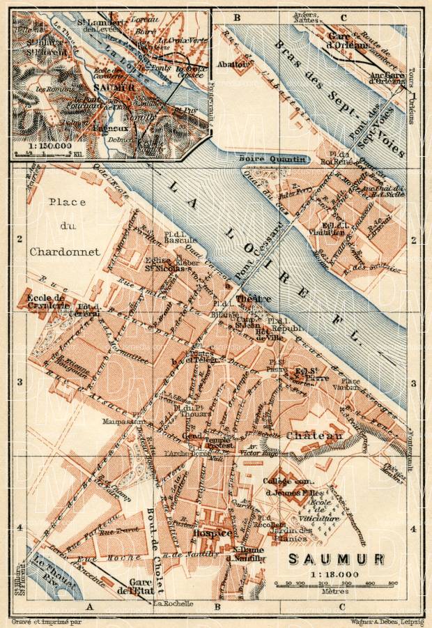 Saumur city map, 1913. Use the zooming tool to explore in higher level of detail. Obtain as a quality print or high resolution image