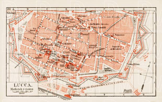 Lucca city map, 1903. Use the zooming tool to explore in higher level of detail. Obtain as a quality print or high resolution image