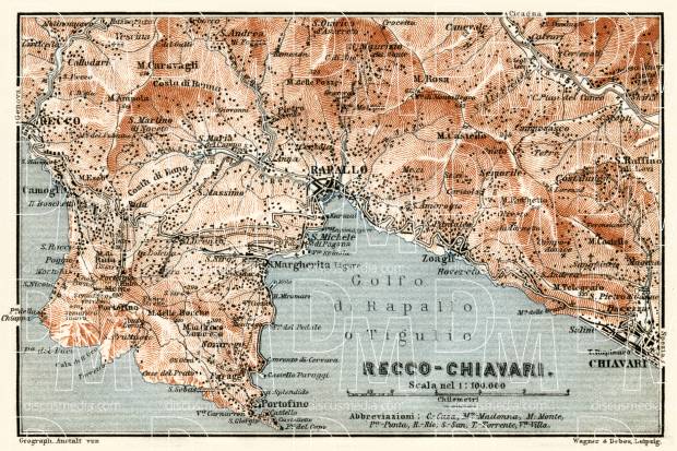 Recco-Chiavari map, 1913. Use the zooming tool to explore in higher level of detail. Obtain as a quality print or high resolution image