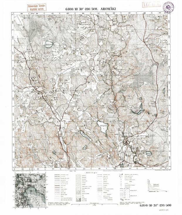 Aromjaki. Aromäki. Topografikartta 412310. Topographic map from 1939. Use the zooming tool to explore in higher level of detail. Obtain as a quality print or high resolution image