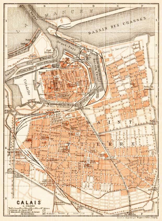 Calais city map, 1910. Use the zooming tool to explore in higher level of detail. Obtain as a quality print or high resolution image
