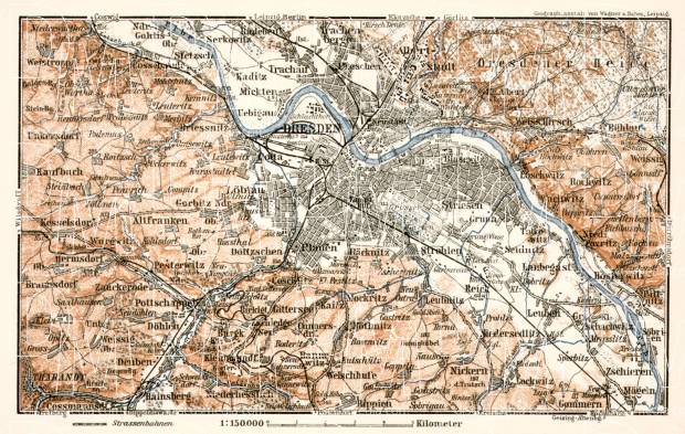 Dresden environs map, 1911. Use the zooming tool to explore in higher level of detail. Obtain as a quality print or high resolution image
