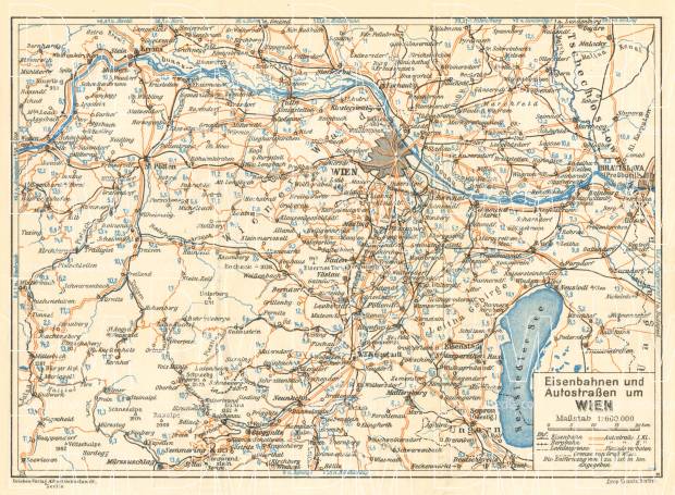 Vienna (Wien) environs road map, 1929. Use the zooming tool to explore in higher level of detail. Obtain as a quality print or high resolution image