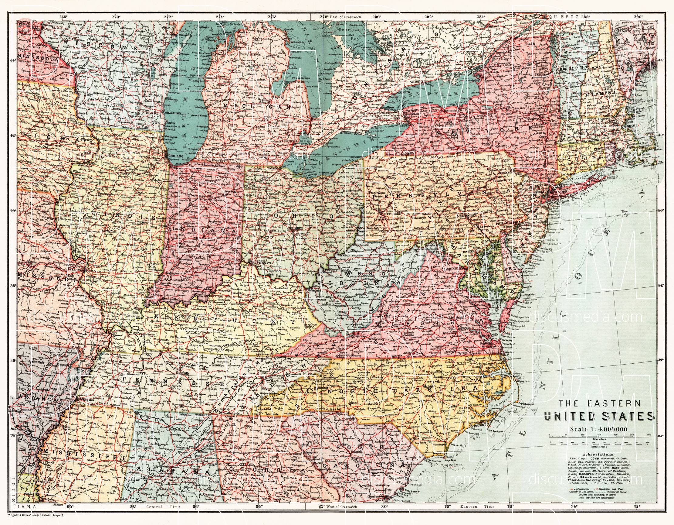 Old Map Of The Eastern United States In 1909 Buy Vintage Map Replica