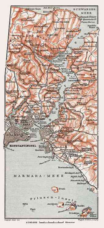 Constantionople (قسطنطينيه, İstanbul) and the Bosphorus map, 1914