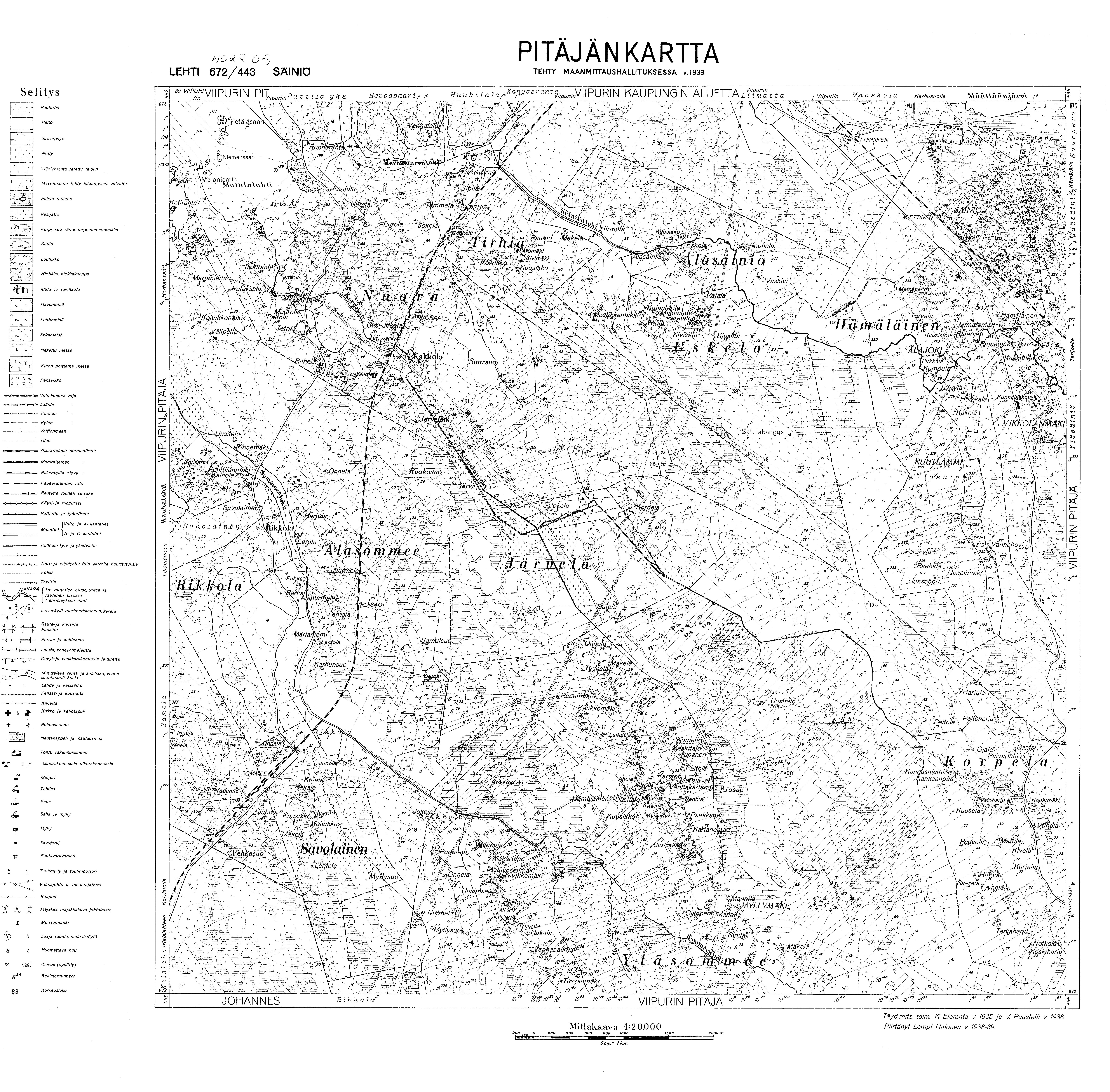 Verhne-Tšerkasovo. Säiniö. Pitäjänkartta 402205. Parish map from 1939