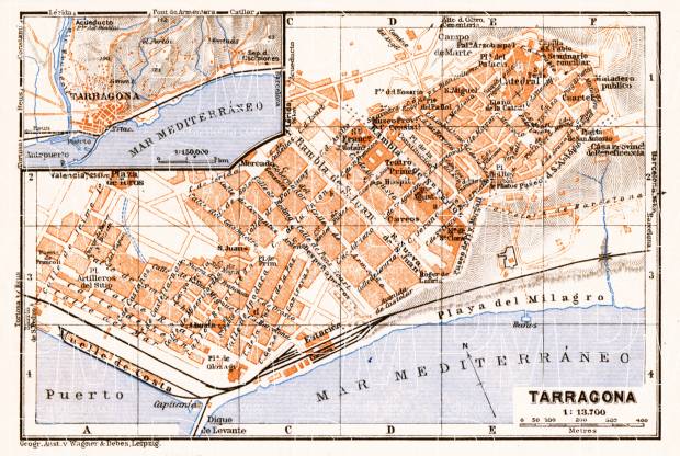 Tarragona, city map. Environs of Tarragona map, 1929. Use the zooming tool to explore in higher level of detail. Obtain as a quality print or high resolution image