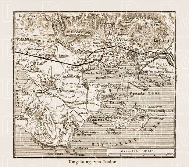 Map of the environs of Toulon, 1913. Use the zooming tool to explore in higher level of detail. Obtain as a quality print or high resolution image