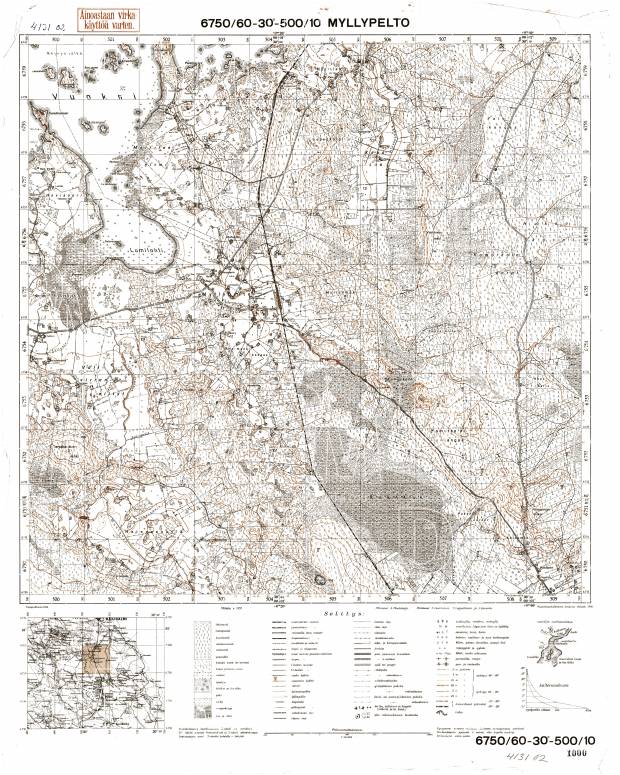 Kommunary. Myllypelto. Topografikartta 413102. Topographic map from 1938. Use the zooming tool to explore in higher level of detail. Obtain as a quality print or high resolution image