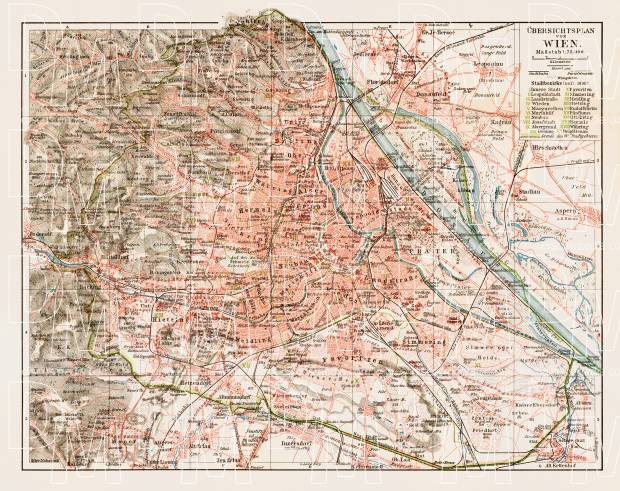 Vienna (Wien) and suburbs, overview map, 1903. Use the zooming tool to explore in higher level of detail. Obtain as a quality print or high resolution image