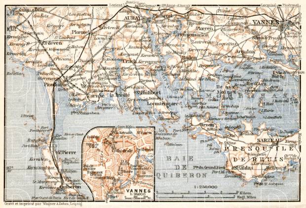 Le Morbihan. Vannes and vicinities map, 1909. Use the zooming tool to explore in higher level of detail. Obtain as a quality print or high resolution image