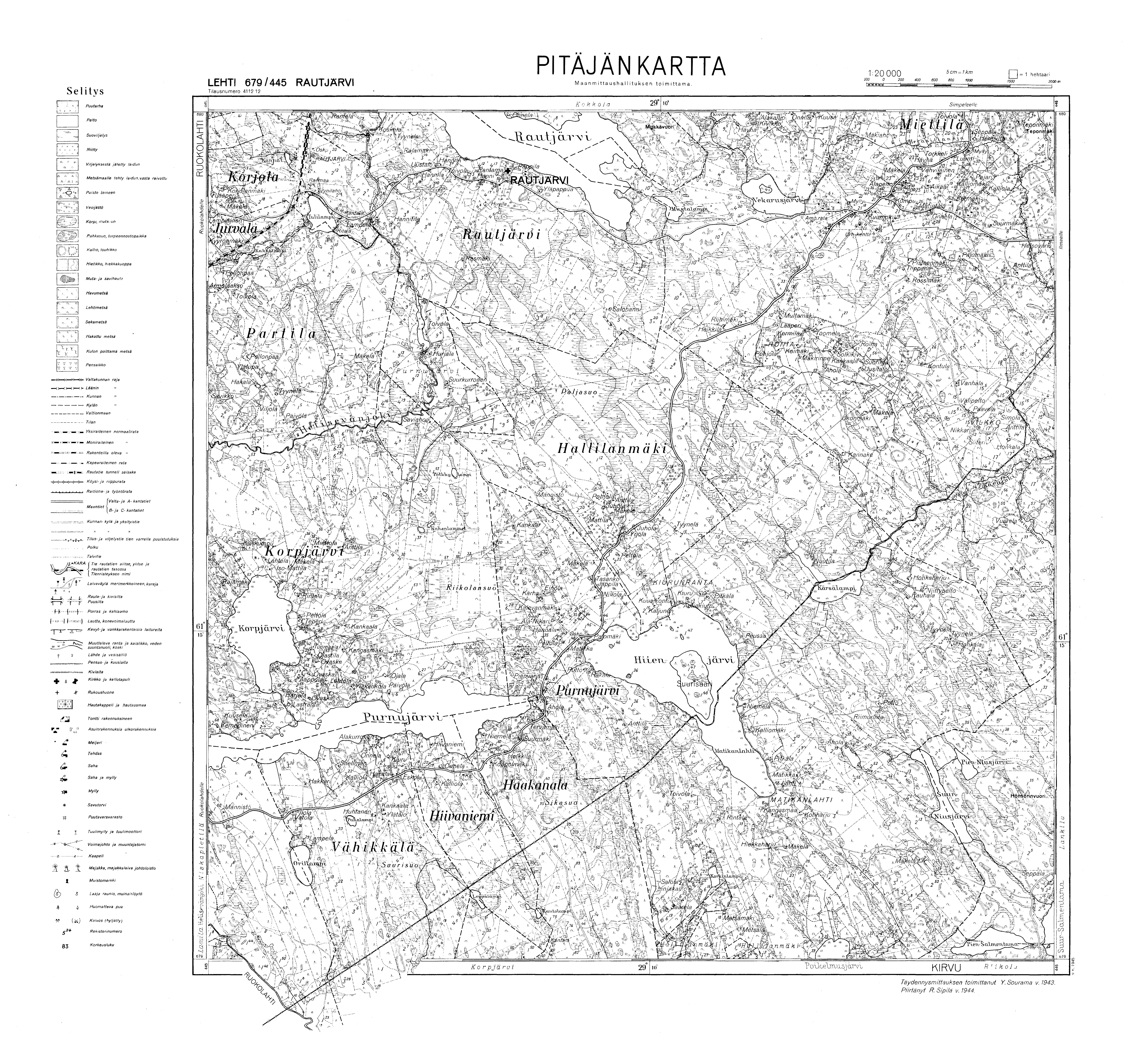 Rautjärvi. Pitäjänkartta 411212. Parish map from 1944. Use the zooming tool to explore in higher level of detail. Obtain as a quality print or high resolution image