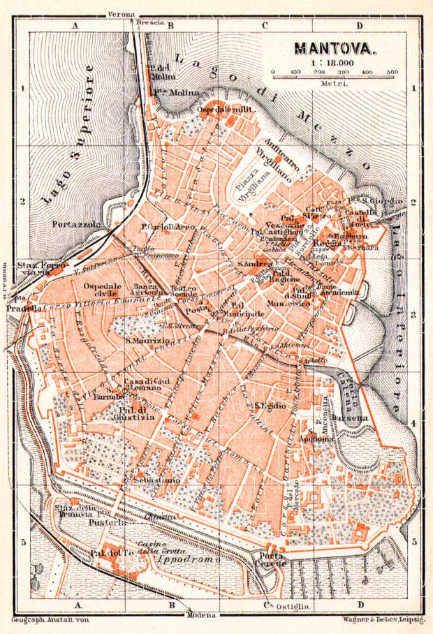 Mantua (Mantova) city map, 1908. Use the zooming tool to explore in higher level of detail. Obtain as a quality print or high resolution image