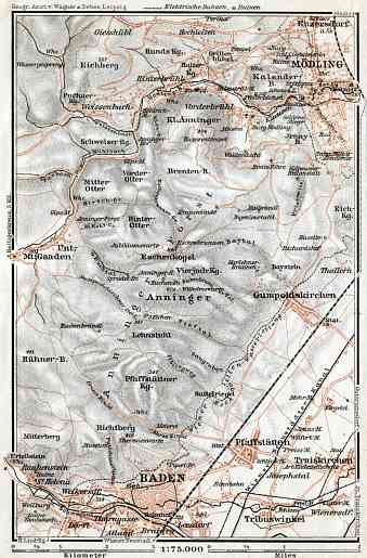 Mödling and Baden (bei Wien) area map, 1910