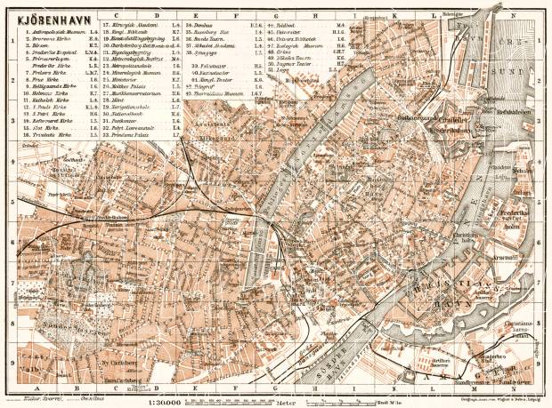 Copenhagen (Kjöbenhavn, København) city map, 1911. Use the zooming tool to explore in higher level of detail. Obtain as a quality print or high resolution image
